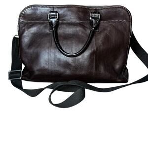 Vintage FOSSIL Mercer Dark Brown Leather Double Zip Work Messenger Bag tote